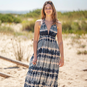Novedades 2023: Vestido largo maxi casual de verano para mujer, estilo bohemio floral, tie-dye, boho chic, de rayón, con botones, hasta el suelo, corte profundo. - Product Image 1