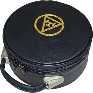 Étui pour casquette maçonnique Royal Arch, noir et or, brodé de triple tau, boîte de transport pour chapeau de franc-maçon - Product Image 1