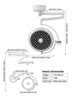 Lampe chirurgicale LED dentaire 160000 Lux, plafonnier sans ombre, 3000-6700K, dimmable, 80 puces pour clinique dentaire