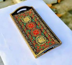 Plateau en bois peint à la main Swati Art, plateau de service en bois peint à la main en gros, plateau en bois peint à la main culturel - Product Image 6