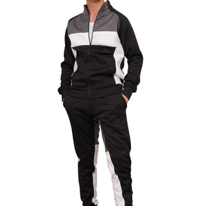 Conjunto de chándal con cuello y cremallera con paneles para hombre, ropa de calle informal con parte inferior para correr, chándales para correr con logotipo personalizado para hombre, - Product Image 1