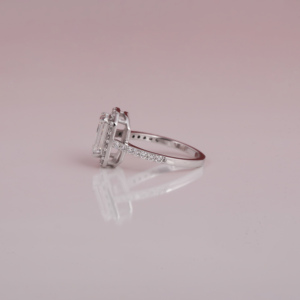 <b>Solid</b> 18KT Gold Plated Handmade Emerald Cut Lab Created Diamond Halo Setting Engagement Wedding Ring for Women - Product Image 3