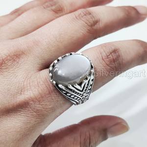 Nouvelle Arrivée Bague pour Homme en Argent Sterling 925 avec Pierre de Lune Grise Naturelle, Pierre de Naissance de Juin, Bijou Cadeau d'Anniversaire Arabe - Product Image 5