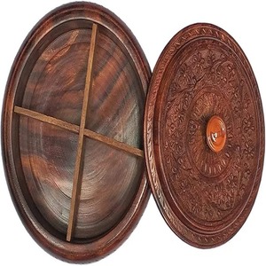 6 pouces marron Vintage réutilisable en bois multifonction Snack conteneur de stockage couvercle 4 compartiments fête servant des noix bonbons biscuits - Product Image 3