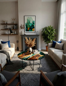 Mesa de Centro Redonda de Resina Epoxi Verde Personalizada, Mesa de Comedor de Epoxi, Mueble de Madera de Lujo Hecho a Mano para el Hogar - Product Image 3