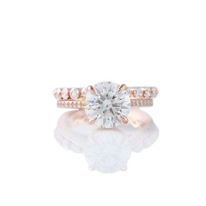 Venta caliente conjunto de anillos nupciales redondo moissanita diamante oculto Halo solitario con acento anillo burbuja flotante eternidad boda banda - Product Image 1