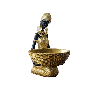 Estatua de Metal para Mujer con Acabado Dorado y Negro, Figuras Africanas, Escultura Decorativa, Portavelas, Juego de 2 Piezas - Product Image 3