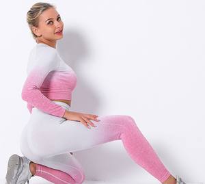 Ensemble de yoga pour femmes sans couture, deux pièces, leggings, vêtements de sport, serrés, salle de sport, entraînement physique - Product Image 4