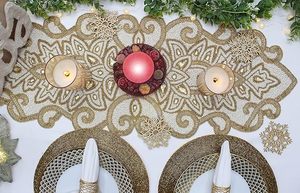 ผ้าปูโต๊ะลายดอกไม้สำหรับใช้ในบ้านโต๊ะรับประทานอาหารคริสต์มาสงานแฮนด์เมดพร้อมแผ่นรองจานประดับลูกปัดลายดอกไม้ - Product Image 5