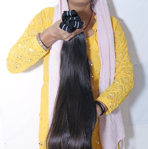Extensiones de cabello humano de onda recta Natural indio Remy, Color negro sin procesar, sin enredos, sin paquetes, estilo de Peluca de Temple - Product Image 4