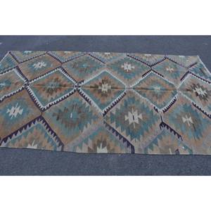 Alfombra Kilim azul marrón 5,5X9,8 pies turco nuevo tejido plano sala de estar alfombra Jacquard técnica rectángulo a rayas para pasillo - Product Image 3