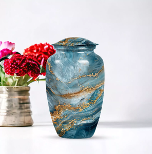 Urne moderne abstraite bleue en aluminium de 10 pouces Grande cendre abstraite en métal de 10 pouces Souvenir pour femme adulte Sympathie en gros - Product Image 4