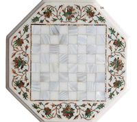 Jeu d'échecs en marbre blanc indien écologique, marqueterie florale semi-précieuse incrustée, artisanat d'art de collection Diwali Agra
