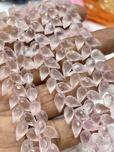 Quartz rose naturel AAA, facetté, en forme de goutte, fantaisie, perçage, collier de 8 pouces, 6x9 mm environ - Product Image 2