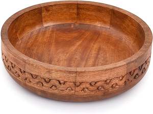 Bol de service à salade de fruits en bois de manguier artisanal artisanat indien pour Table de cuisine bol en bois décoratif gravé - Product Image 5