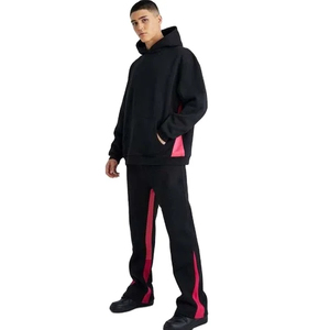 Custom Unisex Fleece Lined Pullover Hooded Tracksuit Set Flare Pants Screen Printed Graphic Design Acid Wash Finish 100% Cotton - Product Image 1