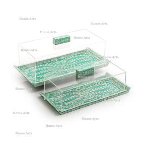 Plateau de service alimentaire incrusté de qualité supérieure avec couvercle en acrylique forme rectangulaire plateau à Dessert de taille personnalisée en Inde - Product Image 2