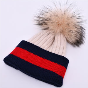 Gorro de bola de piel de mapache Real cálido para invierno, gorro de calavera suave personalizado para niños, niñas, niños, corazón, Jacquard, gorro de punto de Cachemira para bebé - Product Image 6