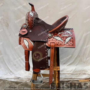Conjunto de Silla de Montar Western de Cuero con Diseño Premium de Carreras de Barriles, Madera/Plástico |   Juego de Herrajes de Acero Inoxidable Hechos a Mano para Caballos - Product Image 3