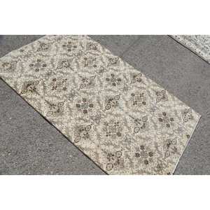 Tapis en laine classique turque vintage écologique à poils moyens Beige marron Patchwork 3.7 'X 6.5' avec support en latex - Product Image 2