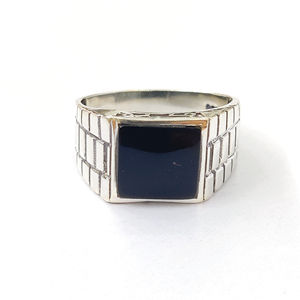 Classic Square Design 925 Silver Band Black Onyx Gemstone Vintage Ring Unisex Trendy for Any Occasion Party <b>Weeding</b> Jewelry - Product Image 1