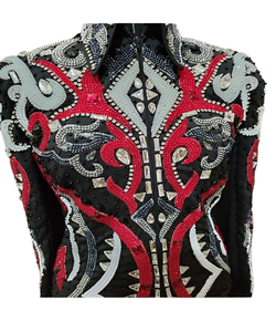 Ropa de competición ecuestre con estilo Diva Horse Riding Western Showmanship Black Base Turquesa Red Set Accesorios - Product Image 1