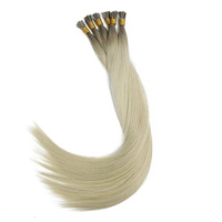 Extensions de cheveux blond platine, extensions de cheveux blond décoloré balayage, extensions de cheveux humains invisibles à pointe I, double épaisseur, Remy