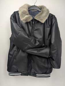 Mens Genuine <b>Leather</b> <b>Jacket</b> Fur Collar Zip Up Winter Bomber Coat Custom Logo <b>Long</b> Sleeve Warm Casual Outerwear Streetwear - Product Image 1