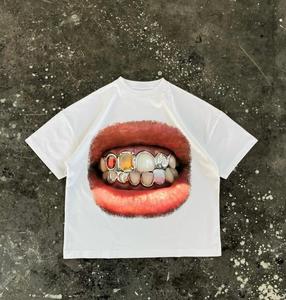 Camiseta de Algodón Grueso, Estilo Urbano, Estampado Gráfico Vintage, Talla Grande, Estilo Holgado - Product Image 3