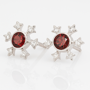 <b>Garnet</b> Stud <b>Earrings</b> 925 Sterling Silver Starburst Design Women's Gemstone Jewelry Romantic Wedding Anniversary Party - Product Image 6