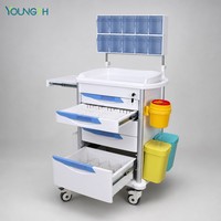 Chariot médical d'urgence YOUNGTH, chariot d'hôpital à 5 tiroirs en ABS avec tiroir verrouillable et 10 bacs inclinables