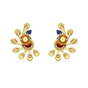 Pendientes de diamantes de India Moissanite Lab-Grown & Natural Diamond Luxury Gold Aqua Peacock Feather Pendientes para mujer - Product Image 2