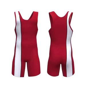 Combinaison de lutte rouge pour homme, col en V, sans manches, ajustée, respirante, en polyester, pour toutes les saisons, vêtements de lutte pour adultes. - Product Image 1