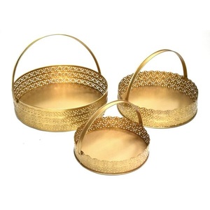 Metal <b>Baskets</b> Round White Powder Coating With Handle 3 <b>For</b> Gifting <b>Hampers</b> And Storage Handcrafted Luxury Gift <b>Baskets</b> - Product Image 3