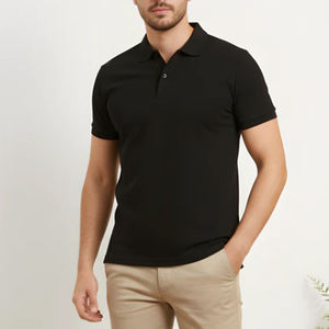 Camisetas Polo Negras Sólidas para Hombre con Impresión de Logotipo Personalizado en la Parte Delantera, 100% Algodón, Transpirables, Formales e Informales, Unisex - Product Image 6