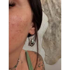 Navajo Handmade Black Jack Turquoise & Sterling <b>Silver</b> Drop <b>Earrings</b> Water Drop Shape - Product Image 2