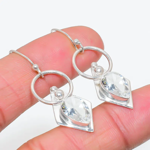 Boucles d'oreilles larme en argent Sterling 925 faites à la main topaze blanche pierre précieuse à la mode goutte balancent conception chrétienne bijoux de fête en gros - Product Image 3