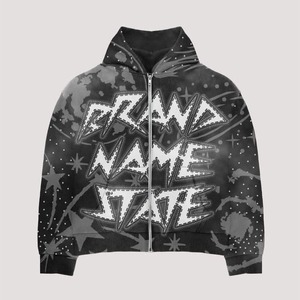 All Over Rhinestone Printing Zip up Hoodies Acid Wash Distressed Thermal Boxy Zipper Hoodies 450gsm Custom Zip Rhinestone Hoodie - Product Image 2