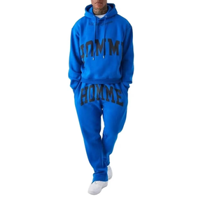 Ensemble de survêtement unisexe respirant avec strass, bleu, coupe oversize, sweat à capuche et pantalon de jogging à ourlet fendu, style streetwear - Product Image 1