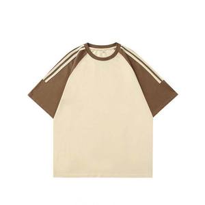 เสื้อยืดเฮฟวีเวตยูนิเซ็กส์เสื้อยืดลายเย็บปะลายทางทรงหลวมแขนสั้นทรงโอเวอร์ไซส์พร้อมเสื้อยืดเปล่าคุณภาพสูง - Product Image 1