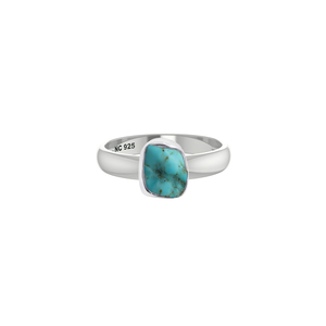 Bague brute unique en argent sterling 925 Réglage de la lunette Turquoise Formes naturelles Bague à énergie positive de style classique - Product Image 1