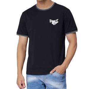 T-shirt pour homme en coton de haute qualité, col rond, vente en gros, bordure contrastée, décontracté, uni, manches courtes, OEM ODM, logo personnalisé, livraison aux États-Unis - Product Image 1