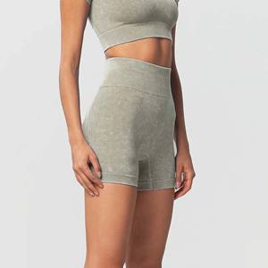 Shorts Deportivos de Cintura Alta para Mujer, Sin Costuras, Lavado Ácido, Transpirables, de Secado Rápido, de Algodón, Sexys, para Yoga y Fitness, con Botón - Product Image 6