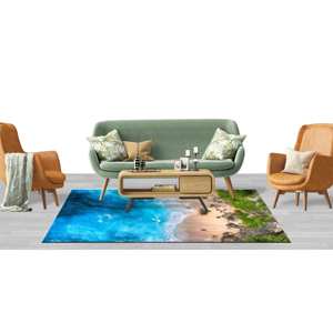 Alfombra Antideslizante con Estampado de Olas Oceánicas, Alfombra Estampada, Alfombra Suave con Pelo Corto - Product Image 1