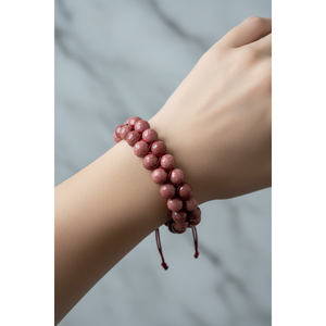 Bracciale in Macramè con Doppia Fila di Pietre Naturali di Diaspro Rosa da 8mm - Product Image 2