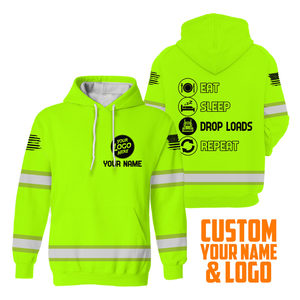 Sudadera con capucha verde de alta visibilidad para electricista, logotipo de nombre personalizado, ropa de trabajo, bandera americana, ropa de seguridad reflectante, empresa personalizable - Product Image 2
