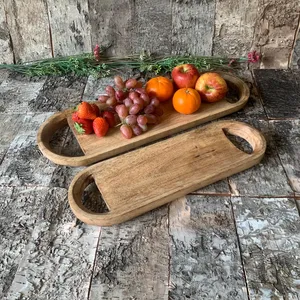 Plateau de service ovale en bois d'acacia fait à la main plateau de charcuterie fruits Snack Dessert affichage décor à la maison cuisine salle à manger - Product Image 1