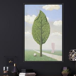 Surreal Leaf Tree Canvas Art: Dreamy Magritte Landscape Print,BLACK <b>FRAMED</b> CANVAS - Product Image 1