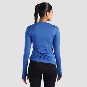 Sleek Imperial Blue Ruche <b>Top</b> Fashionable Breathable Yoga <b>Top</b> with Seamless Design Front Logo Solid Style - Product Image 2