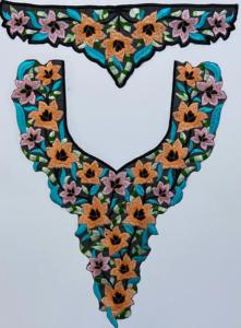 Dentelle gracieuse à col en filet avec broderie de fil et de paillettes pour vêtements de fantaisie robes de saris chemisier décolleté et robes kurti - Product Image 3